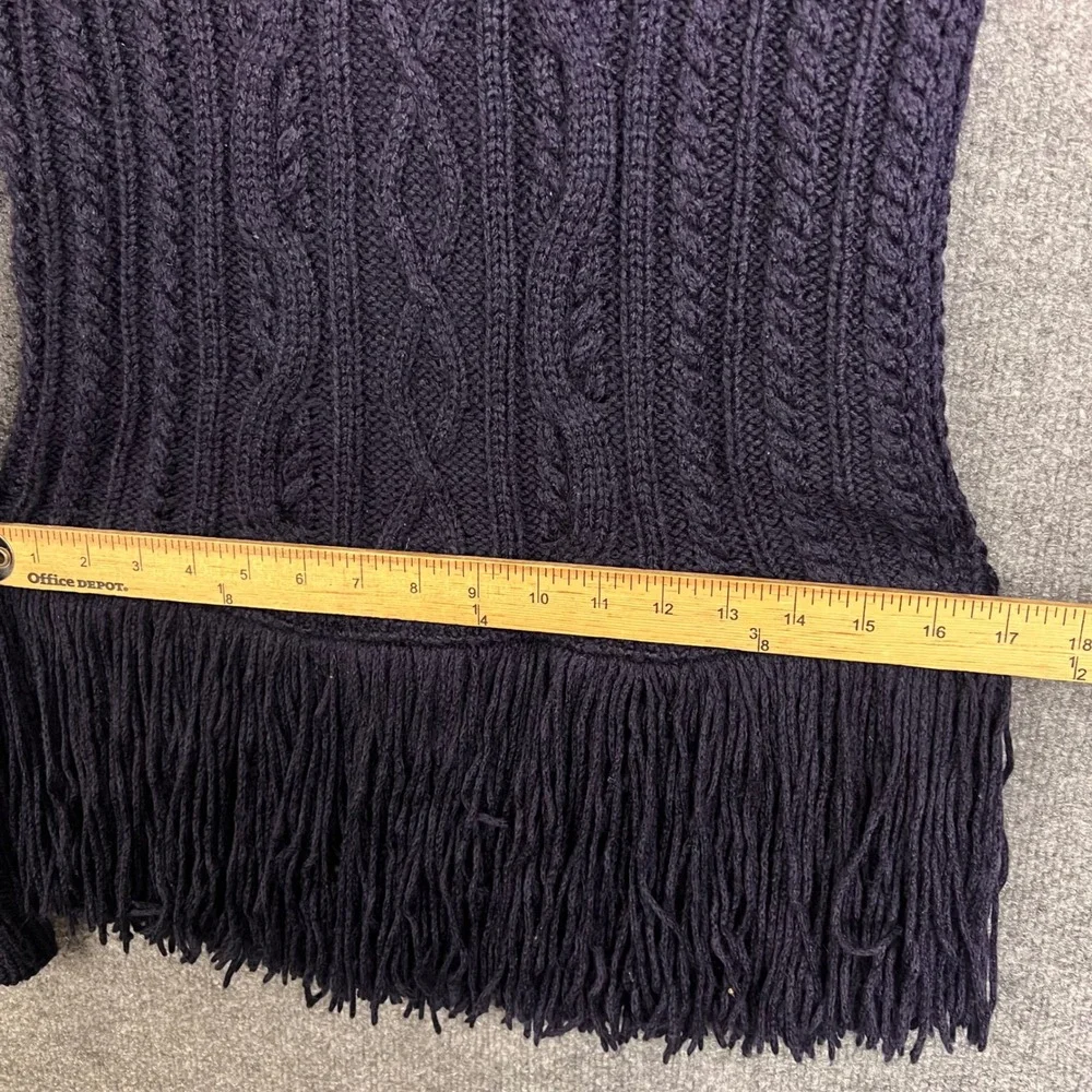 Tory Burch $425 Cable Knit WOOL Fringe Sweater S Blue Excellent Trim Crewneck